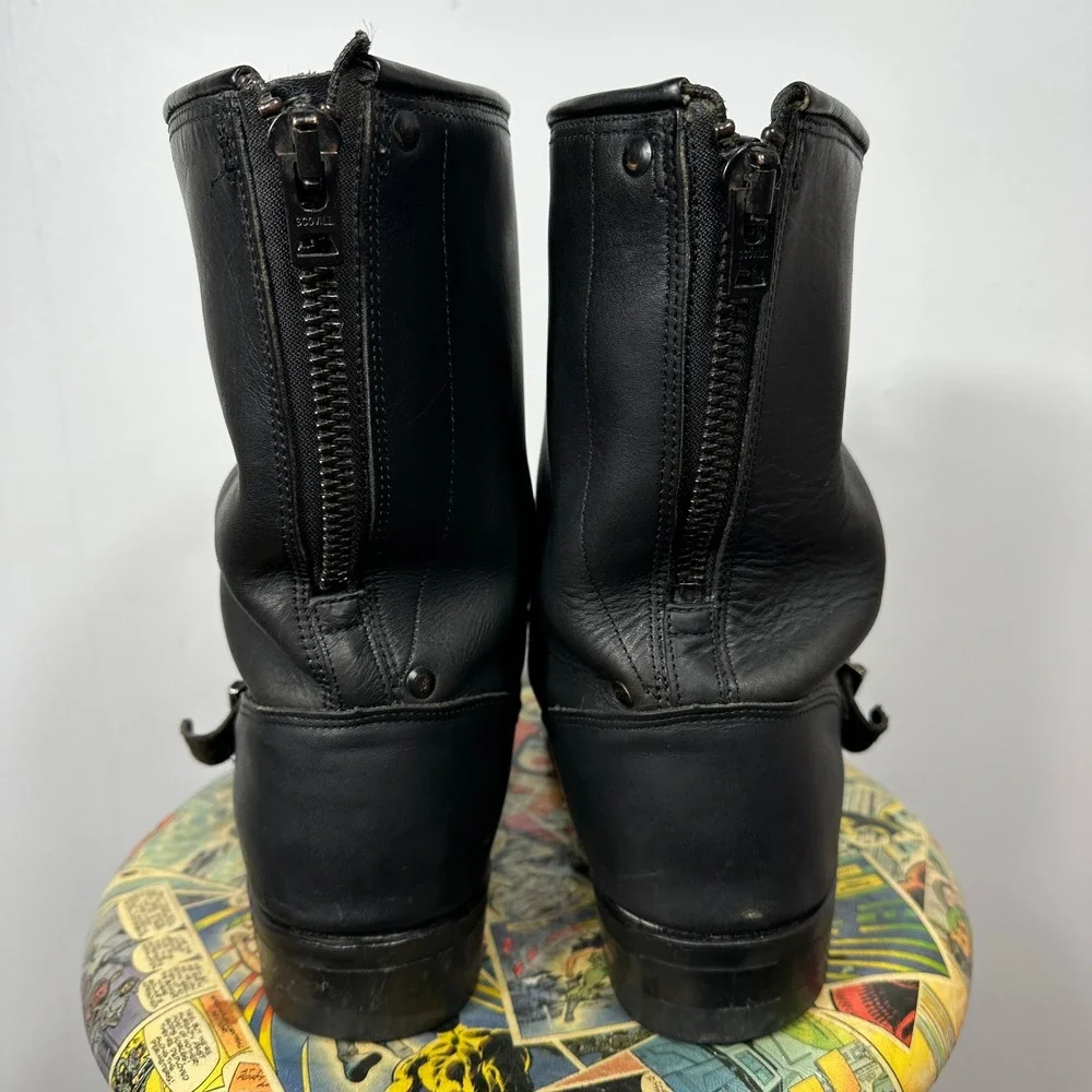 Harley Davidson Engineer Boots Mens Black Good Leather Back‎ Zip Buckle Biker